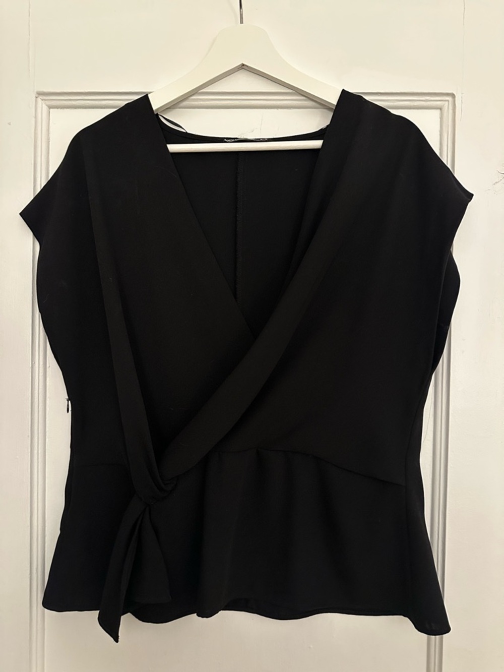 Zara Black Draped Top with Tie Detail